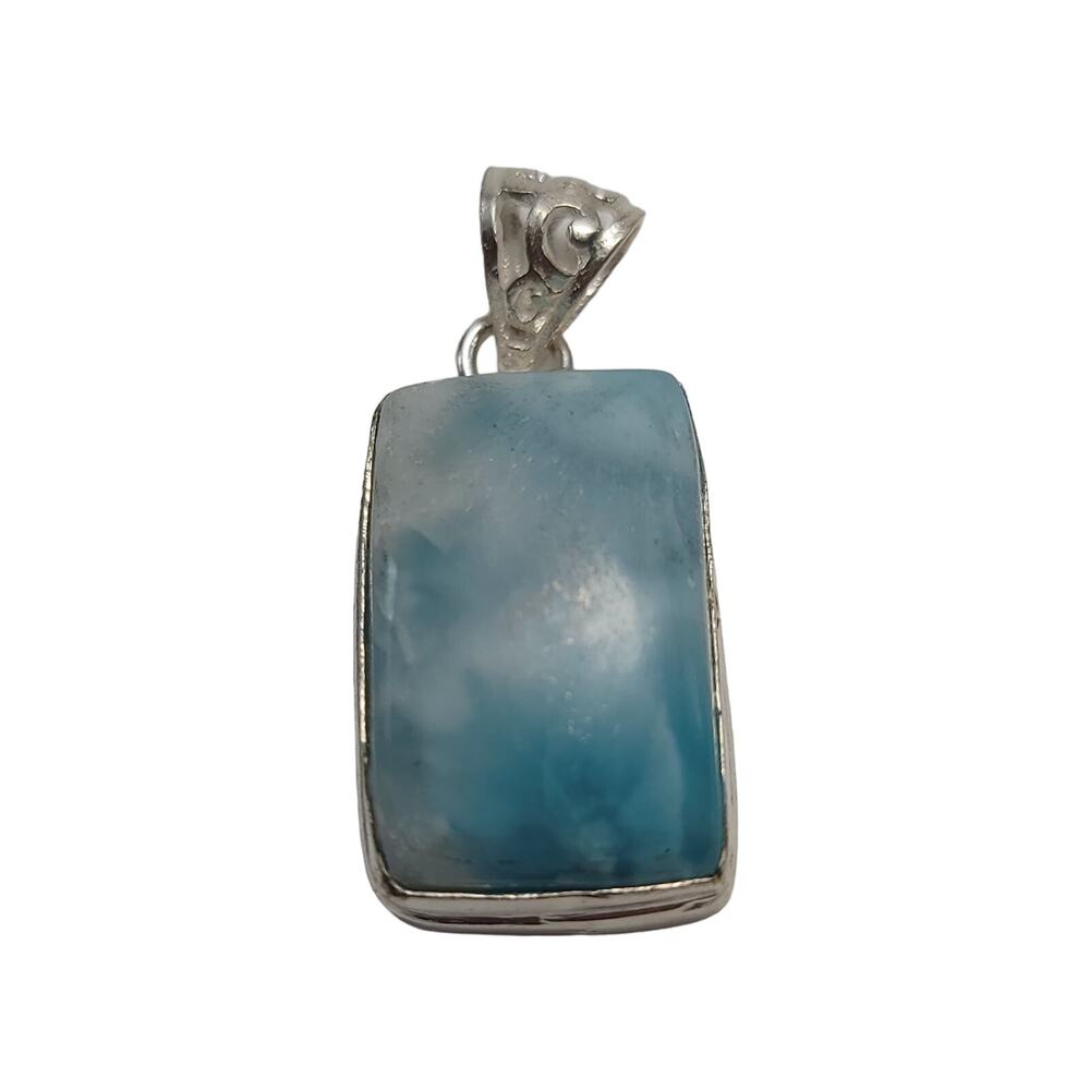 Larimar Sterling Silver Pendant Necklace 1.5 Inch with Sculpted Silver Bail
